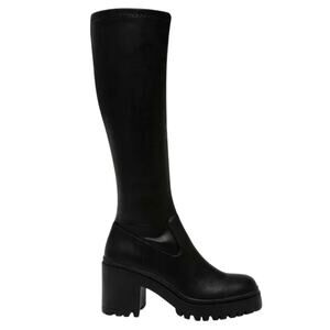 Steve Madden size 7.5 LALO Black Vegan Leather Tall Platform Lug Heel Boots